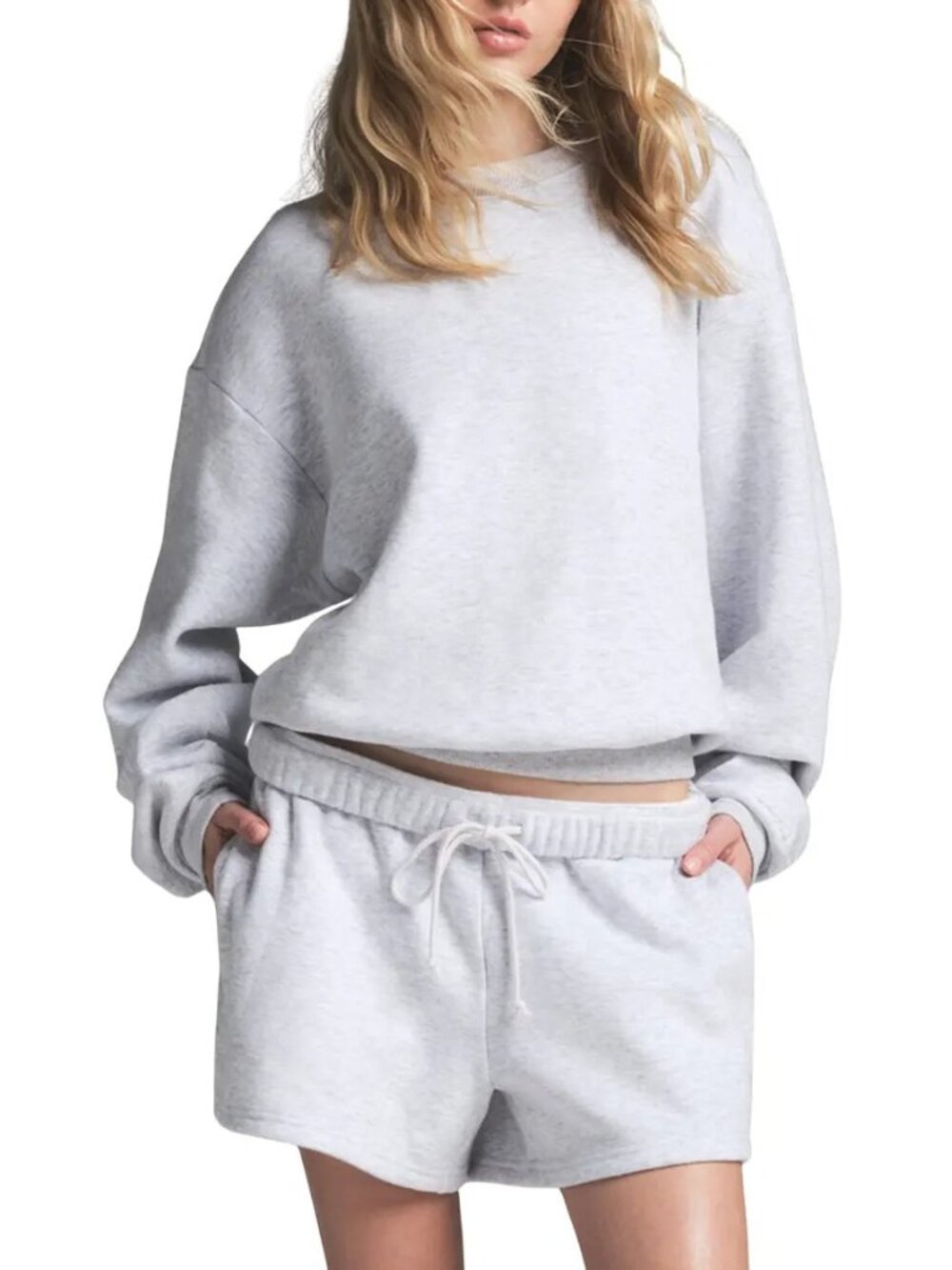 NWT SKIMS COTTON FLEECE CLASSIC CREW LT HEATHER SWEATSHIRT MEDIUM